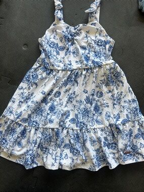 Tahari White and Blue Floral Tie-Shoulder Sundress